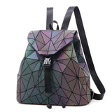 Backpack- Women's drawstring Backpack Geometric Plaid Holographic Print